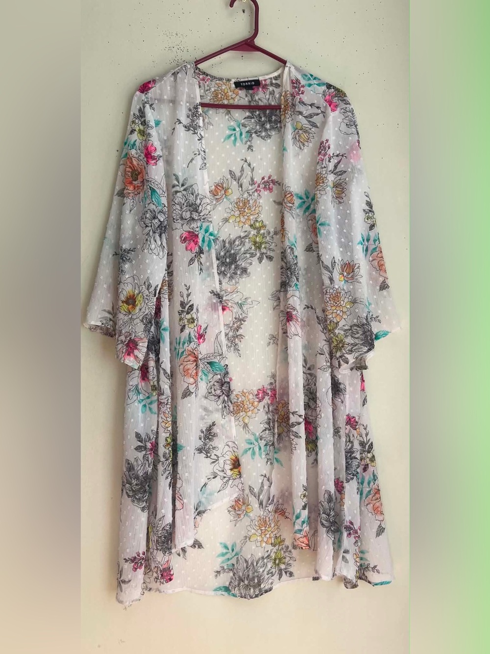 torrid White Sheer Floral Kimono with Multicolor Blooms